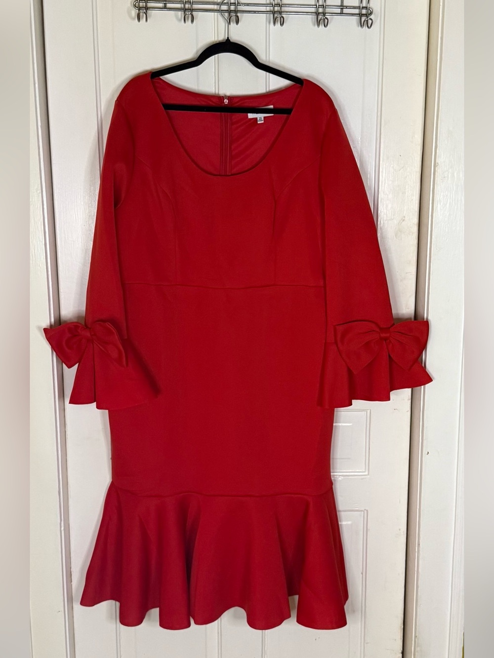 Faeriesty 4XL Red Mermaid Cocktail Dress Bow Sleeves Ruffle Hem NWOT
